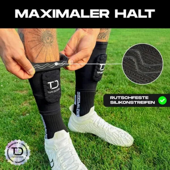 ズレを防ぐ3-in-1設計 軽量コンプレッションすね当てカバー｜Shinguard Sleeve – TAPE DESIGN