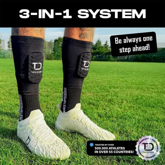 ズレを防ぐ3-in-1設計 軽量コンプレッションすね当てカバー｜Shinguard Sleeve – TAPE DESIGN